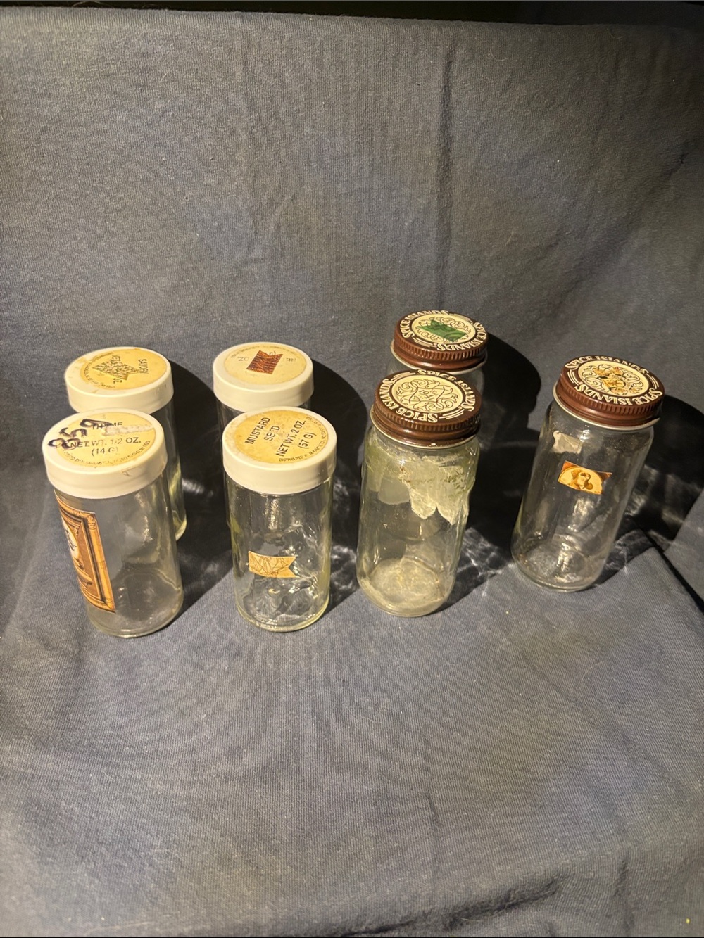 Vintage Glass Storage Jars with Assorted Lids - Clear